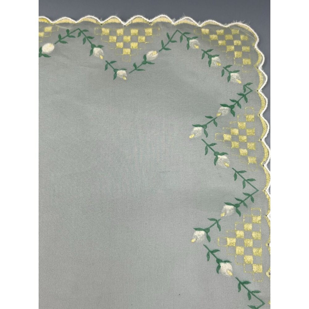 Sheer Hanky Yellow White Rose Rolled Hem Bridal Handkerchief Square 14" Delicate - Picture 7 of 10